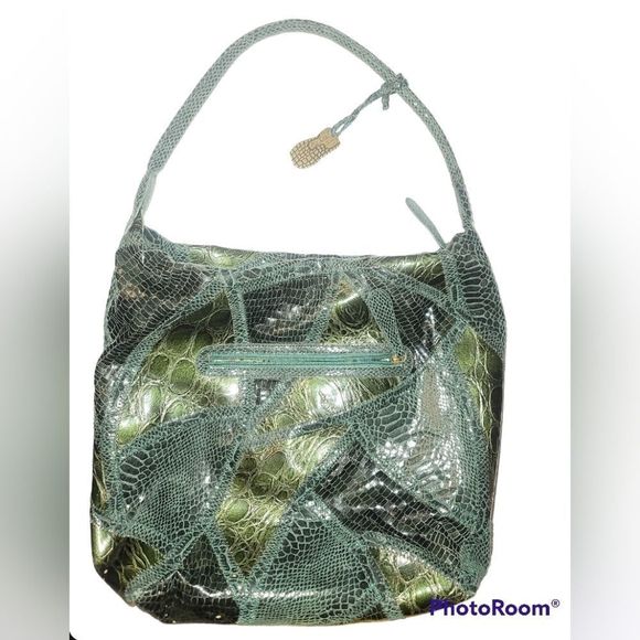 Carlos Falchi For Target Handbag Purse Hobo Bag Faux Snakeskin Collage - Picture 2 of 5